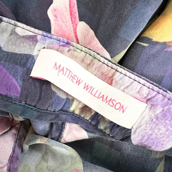 Matthew Williamson Blue Purple Pink Floral Silk Print Rose Gold Zipper Pants 6 - Picture 11 of 12